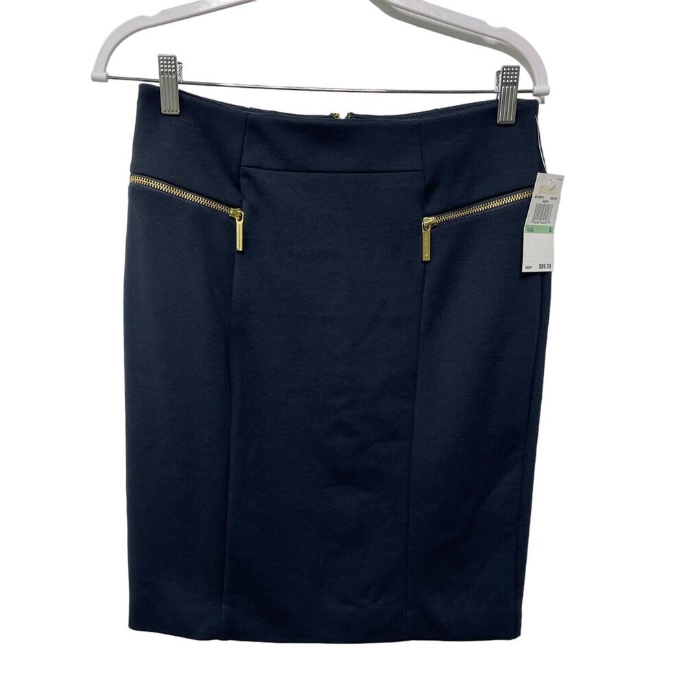 Michael Kors Straight Pencil Skirt Pull On Jersey Knit Navy Blue Womens Sz 8 NWT